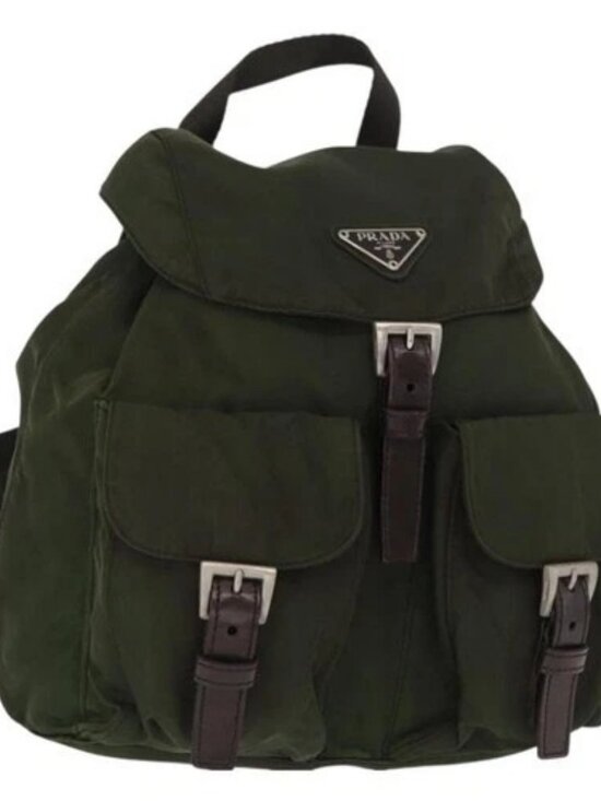 PRADA Backpack Nylon Khaki Silver Auth 166761 main image 14
